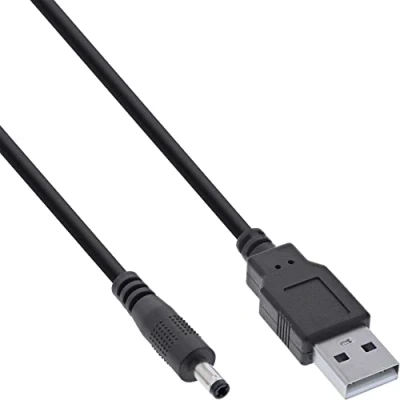 Afbeelding van InLine® USB DC mannelijk naar voedingsadapterkabel 4,0 x 1,70 mm holle stekker zwart 1 m