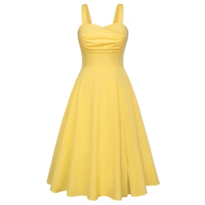 Afbeelding van Belle Poque Mouwloze geplooide midi jurk voor dames, jaren &#039;50 stijl, Geel.