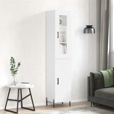 Afbeelding van Hoge kast 34,5x34x180 cm bewerkt hout wit