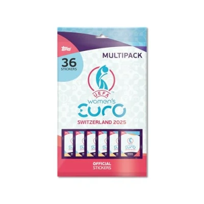 Afbeelding van Topps UEFA Women&#039;s Euros 2025 stickercollectie multipack bevat 6 verpakkingen (36 stickers).