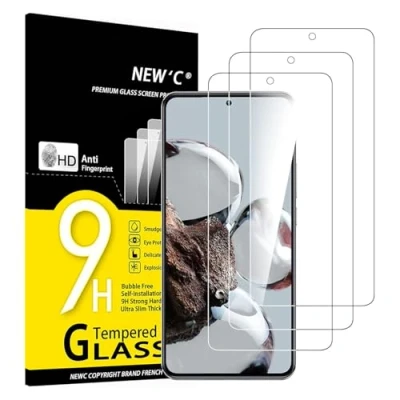 Afbeelding van NEW&#039;C Displaybeschermfolie van gehard glas voor Xiaomi 12T, 12T Pro, effectief tegen krassen, zonder luchtbellen, extreem robuust (0,33 mm HD ultra transparant), hardheid 9H, 3 stuks