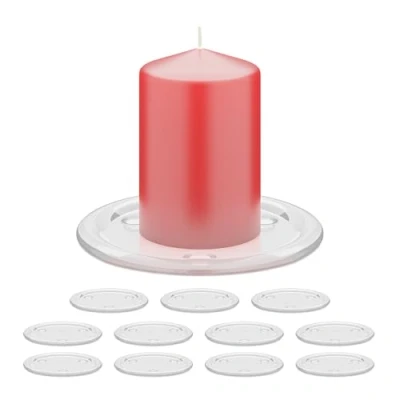 Afbeelding van Relaxdays kandelaar stompkaars set van 12 Ø 10 cm onderzetters glas transparant