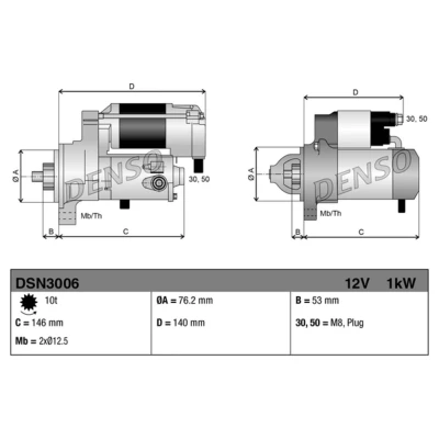 Afbeelding van DENSO DSN3006 Startmotor 12 1 10 VOLKSWAGEN: Golf 5, Polo IV Hatchback, V SEAT: Leon II Ibiza 4, Toledo 3
