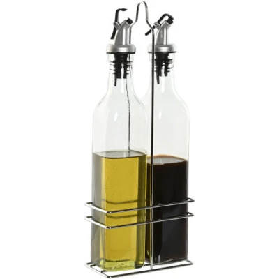 Afbeelding van Items Azijn/Olie flessen tafelset glas/metaal transparant met schenktuit modern/design