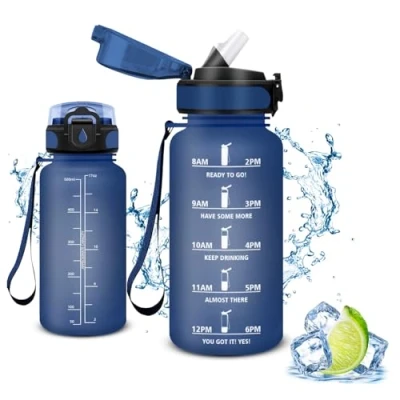 Afbeelding van Vikaster Drinkfles met rietje, 500 ml, lekvrij, BPA vrij, sportfles voor camping, yoga, fitnessstudio, school, outdoor