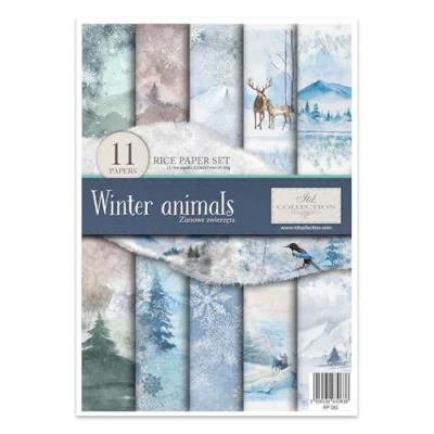 Afbeelding van ITD Collection rijstpapier voor snijtechniek A4 scrapbooking, kaarten maken, kunstdagboek 29,7 x 21 cm winterdieren RP 083