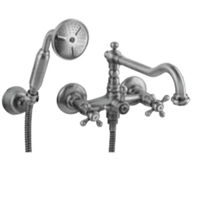 Afbeelding van PB klassieke kraan opbouw badkraanset met sterknoppen inclusief handdouche Chroom 1208855242
