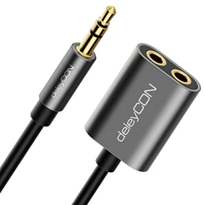 Afbeelding van deleyCON 1 x jacksplitter 3,5 mm stereo audio adapterkabel AUX jackkabel audiokabel metalen stekker mobiele telefoon smartphone tablet hoofdtelefoon hifi ontvanger