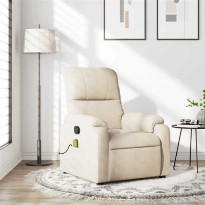Image de vidaXL Fauteuil inclinable de massage beige tissu microfibre