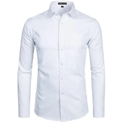 Afbeelding van PARKLEES Herenhemd met lange mouwen, slim fit, vrijetijdshemd, werk, bruiloft, inclusief, Wit
