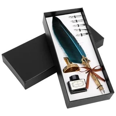 Afbeelding van BELLE VOUS Calligraphy Pen Set with Holder BLue feather