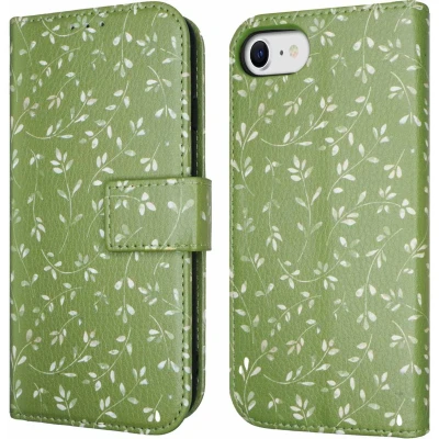 Afbeelding van iMoshion Hoesje Geschikt voor iPhone 6 / 6s 7 8 SE (2020) (2022) Met Pasjeshouder Design Bookcase smartphone Groen Green Flowers