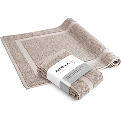 Afbeelding van herzbach home Set van 2 badmatten, 100% katoen, 1000 g/m², absorberend, wasbaar (zandgrijs, 50 x 80 cm)