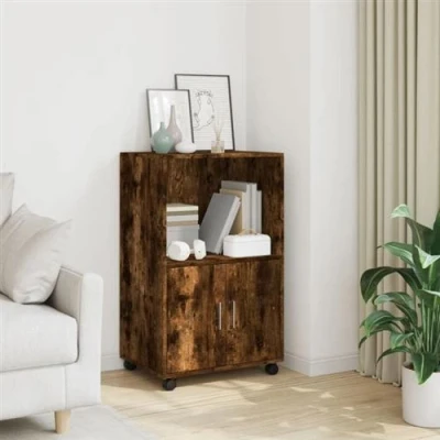 Afbeelding van Rolkast 55x40x91 cm bewerkt hout gerookt eikenkleurig