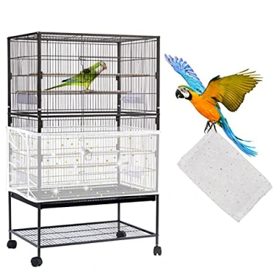Afbeelding van Daoeny Grote vogelkooihoes, verstelbaar net van zacht nylon mesh met glinsterende maan, ster, beschermende rok voor papegaai, parkiet, ara, ronde en vierkante kooien