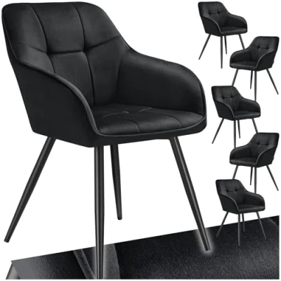 Afbeelding van tectake® Gestoffeerde stoel 6 Eetkamerstoelen Fluweeloptiek stikpatroon gecapitonneerd set van zwart /