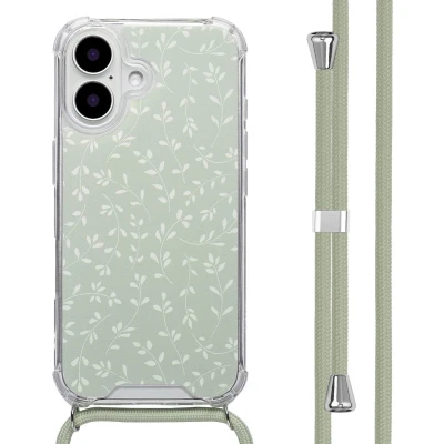 Afbeelding van imoshion Hoesje Geschikt voor iPhone 16 Design met Koord Smoke Green Flowers