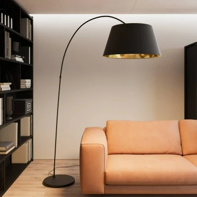 Afbeelding van Lindby Esti vloerlamp, zwart/goud, stof, hoogte 192cm