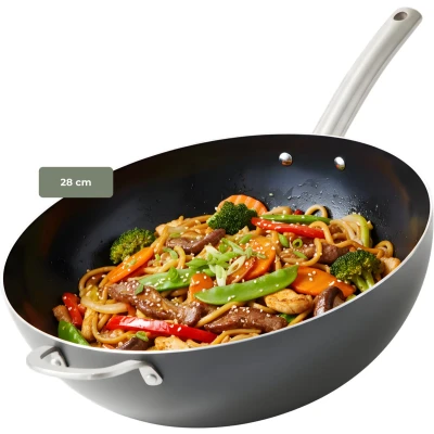Afbeelding van ISENVI Murray keramische wokpan 28 CM RVS greep Antraciet Keramisch 100% PFAS, PTFE en PFOA vrij duurzaam Unieke Antiaanbaklaag Non stick bodem Vaatwasbestendig Geschikt voor alle warmtebronnen inclusief inductie