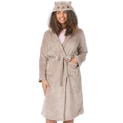 Afbeelding van Pusheen De kattendressing Gown Vrouwen Nieuwigheid Bruine Nachtkleding Jurk Cartoon Kat met 3D oren Karakter Badjas Merchandise Geschenken, Bruin