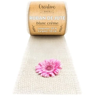 Afbeelding van Creative Deco Jute Lint Wit Rol 10 cm Breed m Lang DIY Kunst &amp; Handwerk Cadeauverpakking Bruiloft Feest Boho