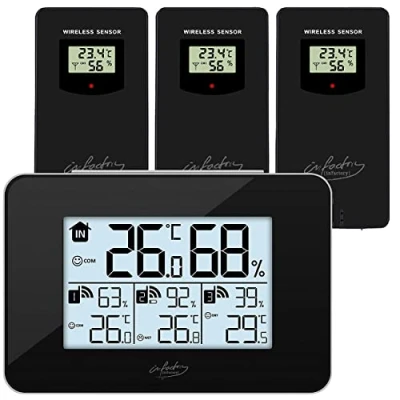Afbeelding van infactory Buitensensor: draadloos weerstation met 3 draadloze sensoren voor binnen en buiten, lcd display (weerstation meerdere sensoren, thermometer sensor