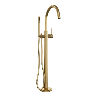Afbeelding van Brauer Gold carving Staande Badkraan handdouche staaf 1 stand 2 knoppen PVD geborsteld goud