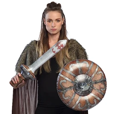 Afbeelding van Boland Opblaasbaar zwaard (58 cm) met schild (Ø 45 Kinderen en volwassenen Halloween, Carnaval, Festival, Kinderfeestje, Tienerfeestje, Themafeest, Verjaardag, Vrijgezellenfeest