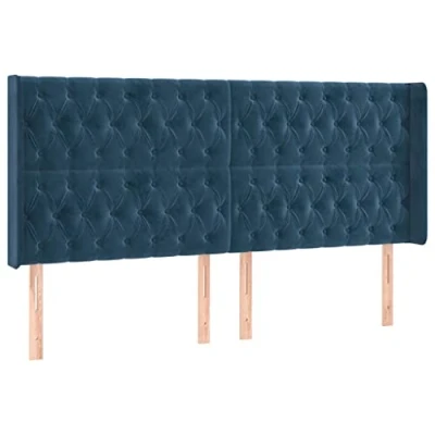 Image de vidaXL Tête de lit avec oreilles Bleu foncé 183x16x118/128 cm Velours
