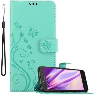 Afbeelding van Cadorabo Hoesje geschikt voor Motorola MOTO C PLUS in BLOEMEN TURKOOIS Beschermhoes bloemmotief met magnetische sluiting, standfunctie en kaartsleuven Book Case Cover Etui