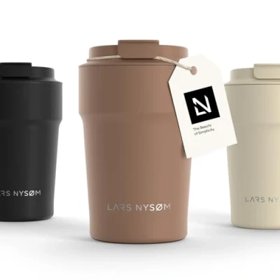 Afbeelding van LARS NYSØM &#039;Bevægelse&#039; Thermos Coffee Mug to go 380ml BPA vrij met Isolatie Lekvrije Roestvrijstalen Thermosbeker Café au Lait