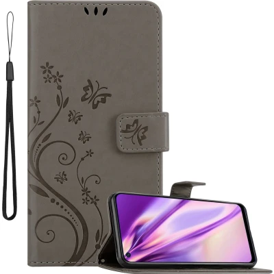 Afbeelding van Cadorabo Hoesje geschikt voor Realme 6 4G / 6s in BLOEMEN GRIJS Beschermhoes bloemmotief met magnetische sluiting, standfunctie en kaartsleuven Book Case Cover Etui