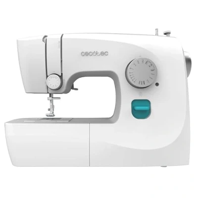 Afbeelding van Cecotec BelleCouture 1500 naaimachine met 15 geïntegreerde steken, vrije arm, verstelbare knoopsluiting, ledverlichting en accessoires, ideaal voor beginners creatieve projecten.
