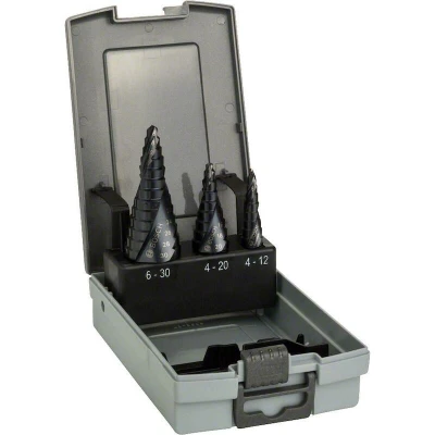 Afbeelding van Bosch Accessories 2608588069 HSS Getrapteboorset 3 delig 4 12 mm, 20 6 30 mm TiAIN vlakken schacht 1 set(
