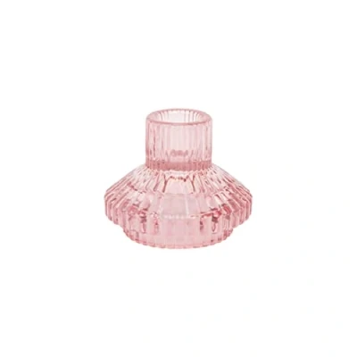 Afbeelding van Talking Tables Forest HOLD SML PNK Mini theelichthouder van geribbeld roze glas voor dinerkaarsen, kerstdecoratie, huisdecoratie, accessoires, diner decoratie