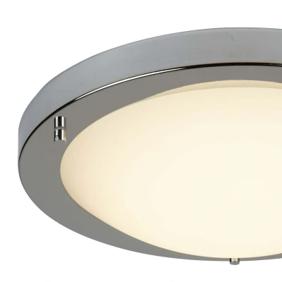 Afbeelding van Searchlight LED Flush Plafondlamp Badkamer Ø 31 X 8 Cm 12W Incl. IP44 Satijn Zilver En Wit