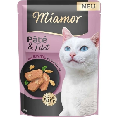 Afbeelding van 10x85g Miamor Pâté &amp; Filet eend natvoer voor katten
