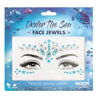 Afbeelding van Moon Creations Glitter Under The Sea Gezicht Diamanten Sticker Blauw/Wit