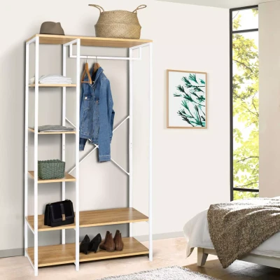 Image de Dressing penderie étagère DETROIT design industriel bois et métal blanc