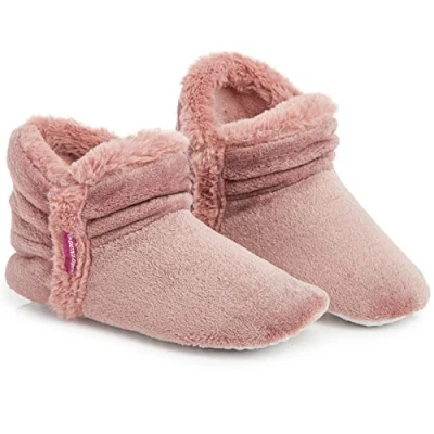 Afbeelding van Dunlop pantoffellaarsjes voor dames van hoogwaardig traagschuim, schapenvacht binnen en buiten, comfortabel warm, cadeau dames, lichtroze