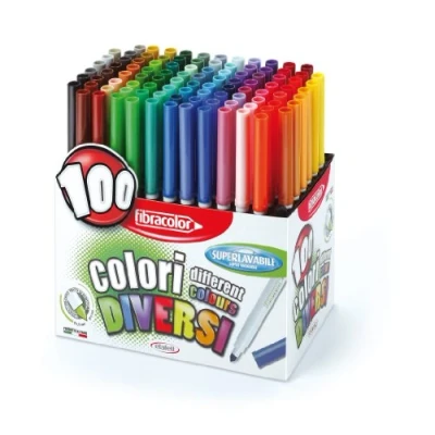 Afbeelding van FIBRACOLOR 10560SW100SA, 100 Colori viltstiften, conische punt, in verschillende kleuren, super wasbaar, meerkleurig