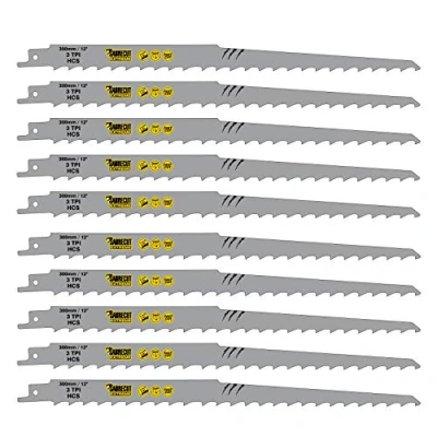 Afbeelding van SabreCut SCRS1617K_10 Set van 10 reciprozaagbladen 300 mm 3 TPI S1617K zeer snel voor het snijden hout, compatibel met Bosch Dewalt Makita en vele andere
