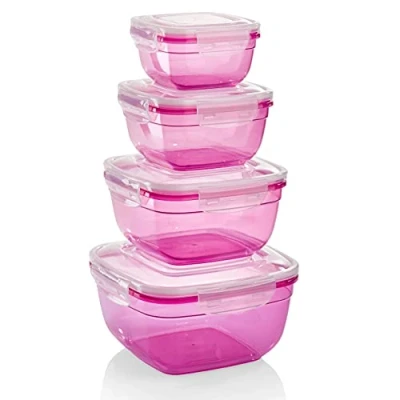 Afbeelding van Grizzly Set van 4 vierkante vershouddozen (0,5 l, 0,9 1,5 2,4 l), kunststof, 100% luchtdicht, magnetronbestendig, Berry