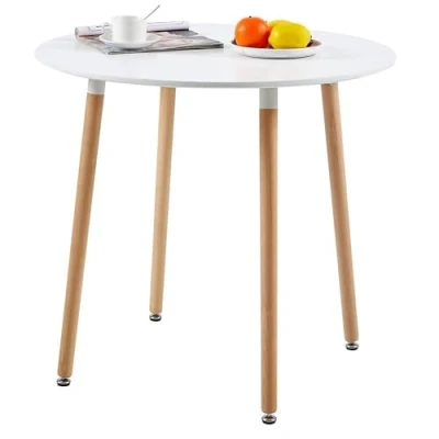 Afbeelding van H.J WeDoo Ronde Scandinavische eettafel, diameter 80 cm, modern, stijl, van hout, wit