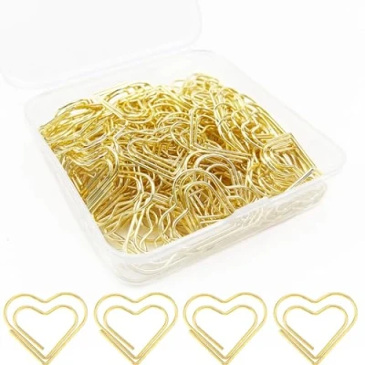 Afbeelding van luckaide 100 stuks gouden hartvormige paperclips Grote Met transparante doos Voor kantoor, klaslokaal, decoratieve ansichtkaarten
