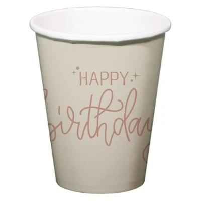 Afbeelding van Folat Crème rose bekers happy birthday 8 stuks