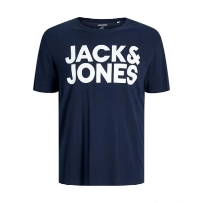 Image de Jack &amp; Jones Lot de 2 t shirts taille extra col rond logo imprimé oversize, Bleu marine, 6XL