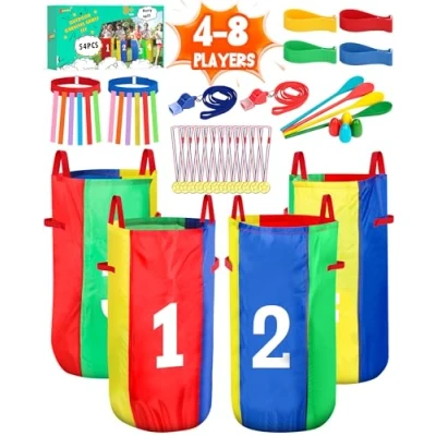 Afbeelding van Eocolz Carnavalsspelletjes voor buiten, aardappelzakken kinderen en volwassenen, eilepelrelais, loopbanden op 3 voet, staartspellen, verjaardagsfeest, familiedag,