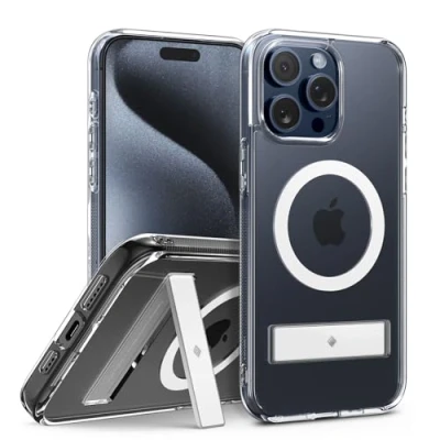 Afbeelding van Caseology Capella Mag iPhone 15 Pro Max hoes met standaard militaire valbescherming Geïntegreerde Transparant wit