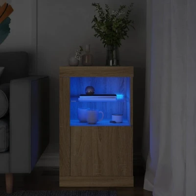 Afbeelding van Bijzetkast met LED verlichting bewerkt hout sonoma eikenkleurig